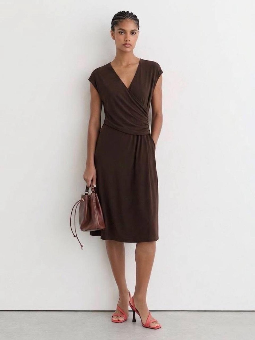 Merona Brown Wrap-Style Midi Dress
